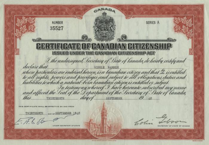 Vancouver Holocaust Education Centre : Archival Item : Certificate of