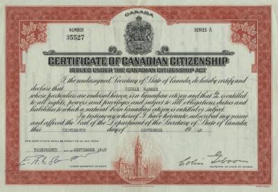 Certificate of Canadian citizenship